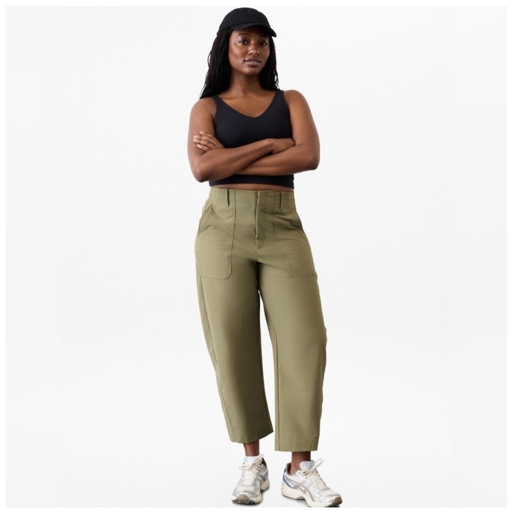 Athleta Skyline High Rise Barrel Leg Pant 12 Olive Branch Green - Picture 4 of 13